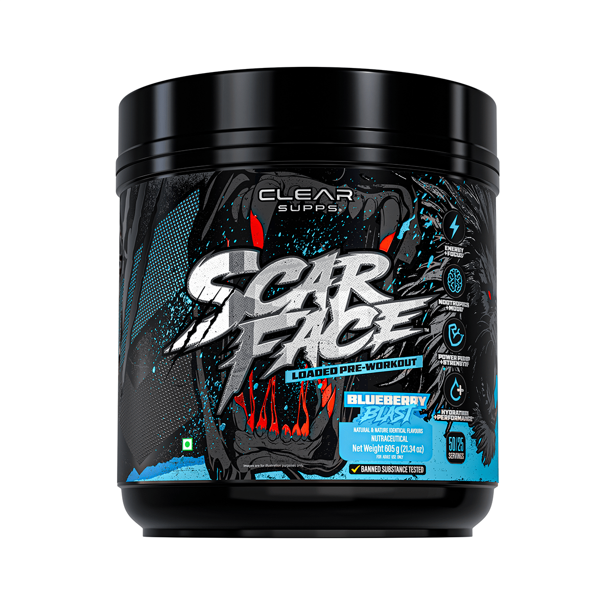 Scarface Pre-Workout — Blueberry Blast / 25 Servings Tub